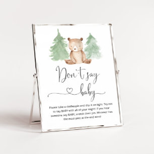 Woodland bear Don't say baby shower game Poster