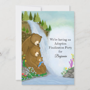 Woodland Bear Family Waterfall Adoption Party Invitation