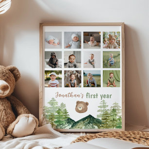 Woodland Bear First Year Photo Milestone Poster
