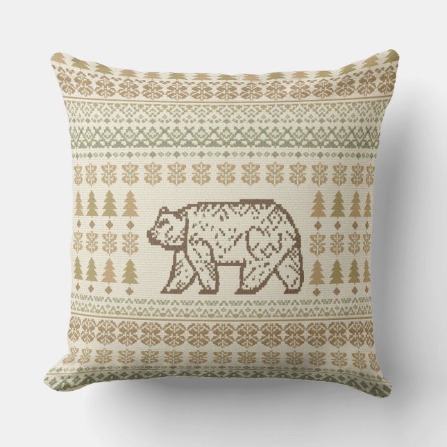 Woodland Bear Folk Cushion (Front)