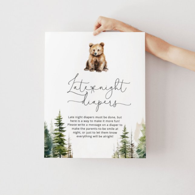 Woodland bear Late night diapers baby shower Poster (Creator Uploaded)