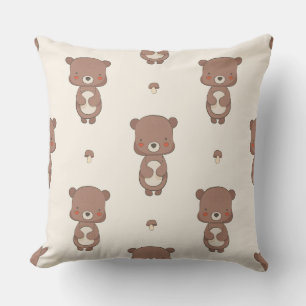 Woodland Bear & Mushroom Nursery Throw Pillow