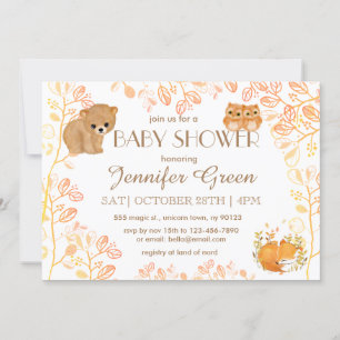 Woodland Bear Owls Fox Baby Shower Invitations