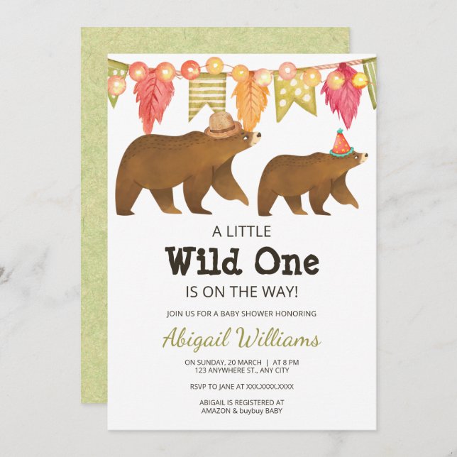 Woodland Bear Party Baby Shower Wild One Invitation (Front/Back)