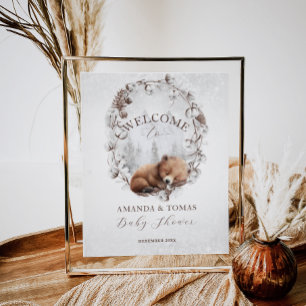Woodland Bear Winter Baby Shower Welcome  Poster