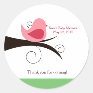 Woodland Birdie (Pink) Baby Shower Favour Sticker