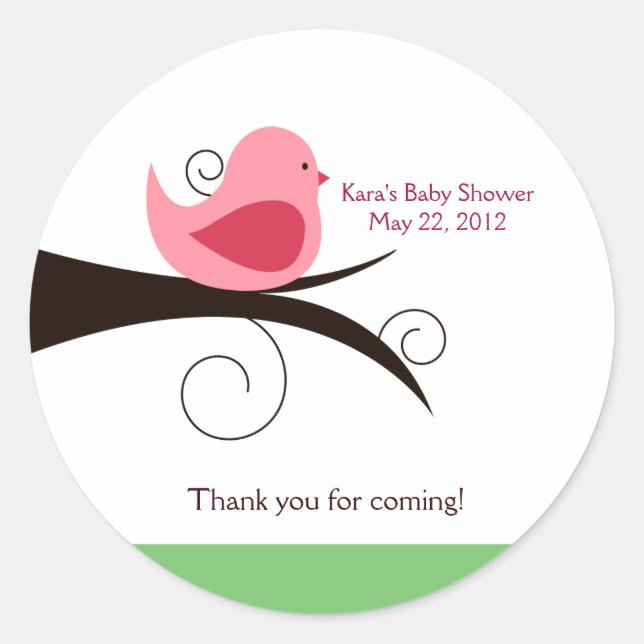 Woodland Birdie (Pink) Baby Shower Favour Sticker (Front)