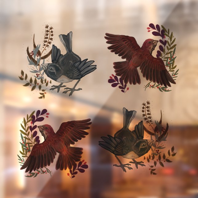 Woodland Birds Holiday Window Clings (Sheet 2)