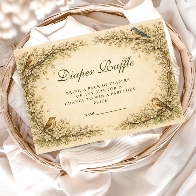 Woodland Birds Storybook Diapper Raffle Enclosure Card (Creator Uploaded)