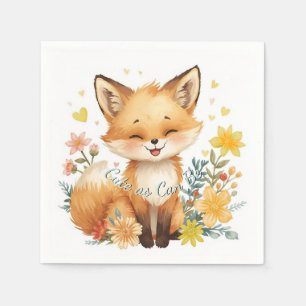Woodland Birthday Fox Yellow Hearts Neutral Party Napkin