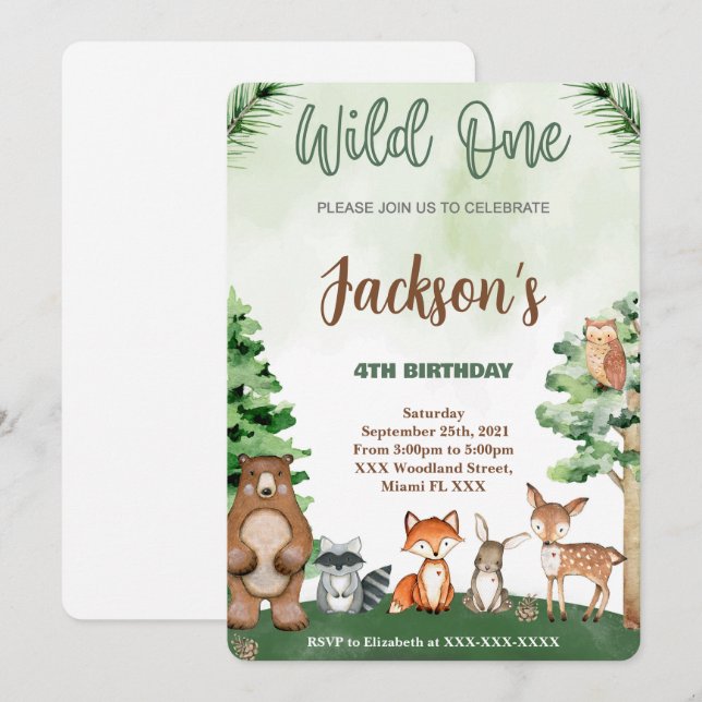 Woodland Birthday Invitation (Front/Back)