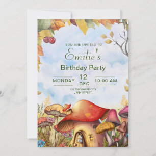 Woodland Birthday Invitation , Woodland Mushroom
