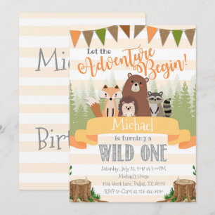 Woodland Birthday Party Invitation Invite Natural