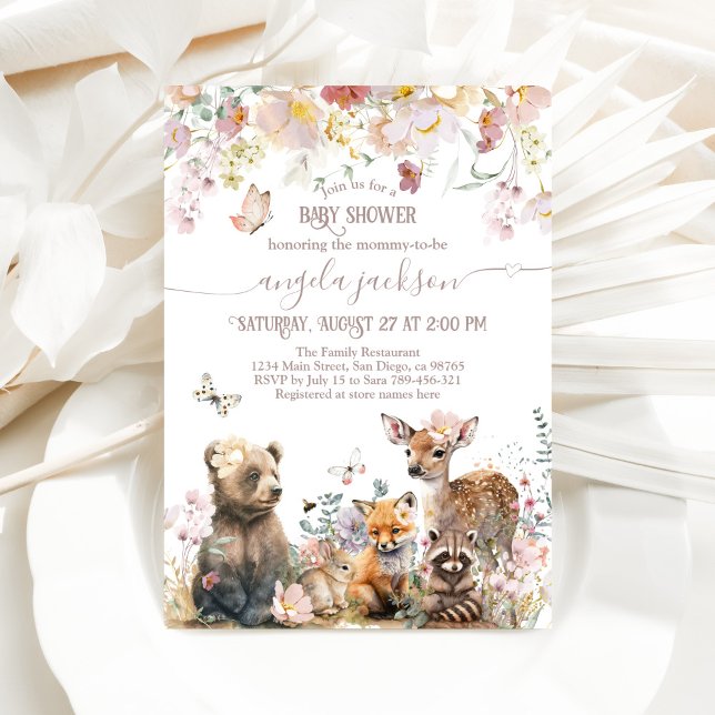 Woodland Bloom Pink Floral Girl Baby Shower Invitation (Creator Uploaded)