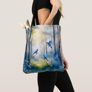 Woodland Bluebirds Scenic Forest Tote Bag
