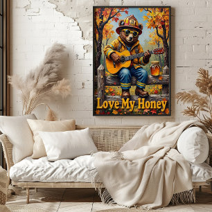 Woodland Blues: Lion's Rustic Serenade Poster