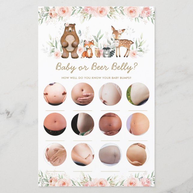 Woodland Blush Floral Baby or Beer Belly Game (Front)