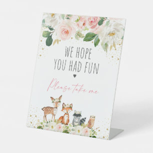 Woodland Blush Floral Baby Shower Party Favour Pedestal Sign