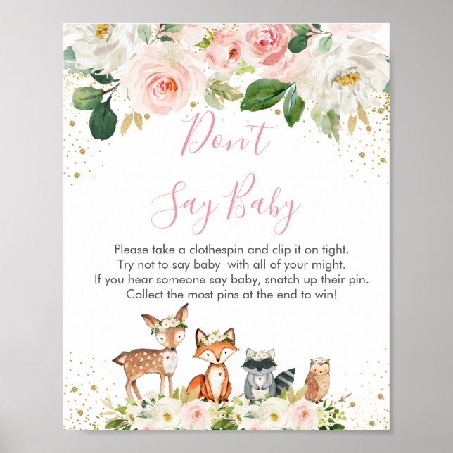Woodland Blush Floral Don't Say Baby Game Poster (Front)