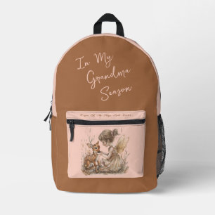 Woodland Blush Grandma Custom Name Milestone Printed Backpack