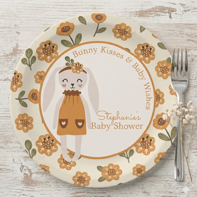 Woodland Boho Bunny Baby Shower Paper Plate (Boho bunny woodland baby shower plate)
