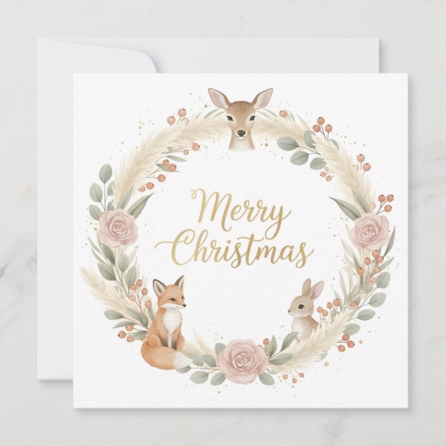 Woodland Boho Christmas Greeting Card (Front)