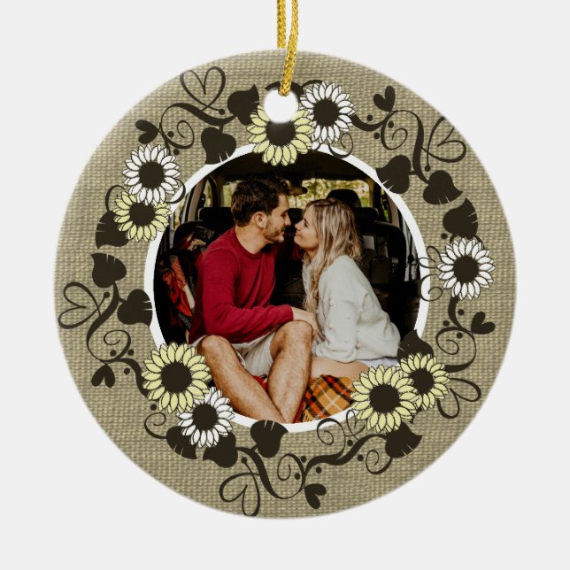 Woodland BOHO Sunflower Photo Ceramic Tree Decoration (Front)