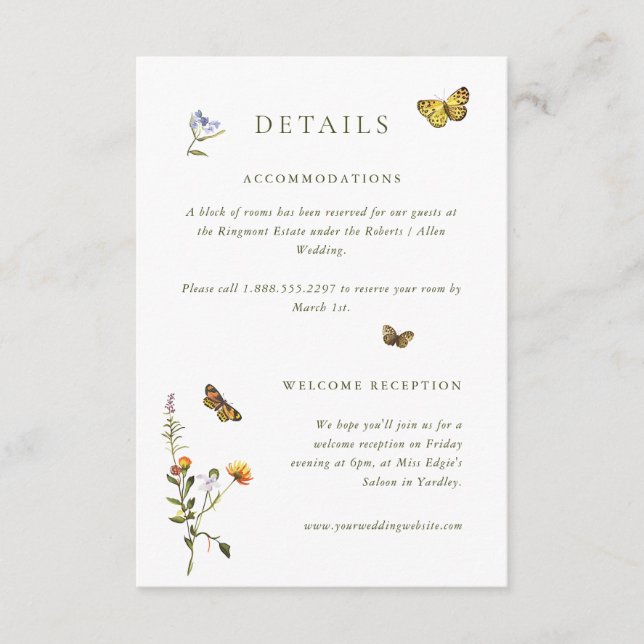Woodland Boho Vintage Botanical Wedding Details Enclosure Card (Front)