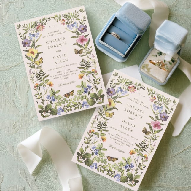 Woodland Boho Vintage Botanical Wildflower Wedding Invitation (Creator Uploaded)