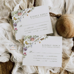 Woodland Boho Vintage Botanical Wildflower Wedding RSVP Card