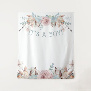 Woodland BOHO Virtual Boy Baby Shower Backdrop Tapestry