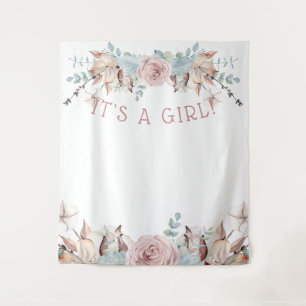 Woodland BOHO Virtual Girl Baby Shower Backdrop Tapestry