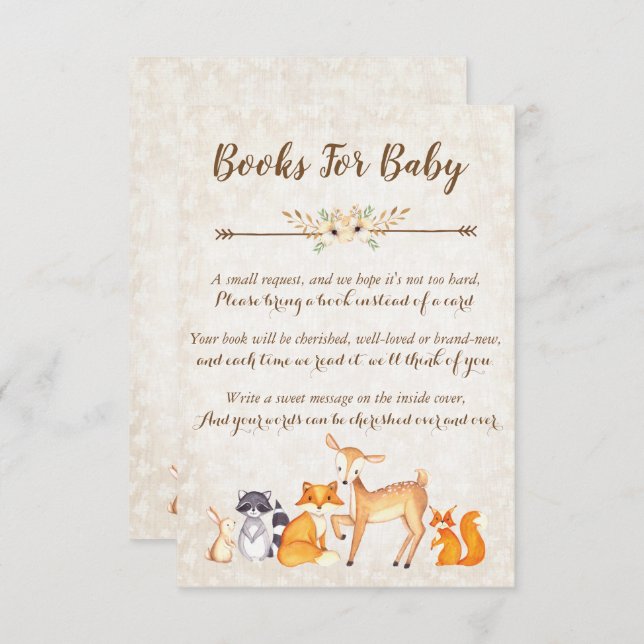 Woodland Book Request Card, Books For Baby Invitation (Front/Back)