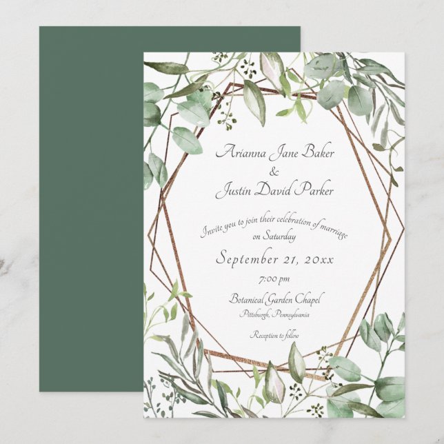 Woodland Botanical Eucalyptus Watercolor Wedding I Invitation (Front/Back)