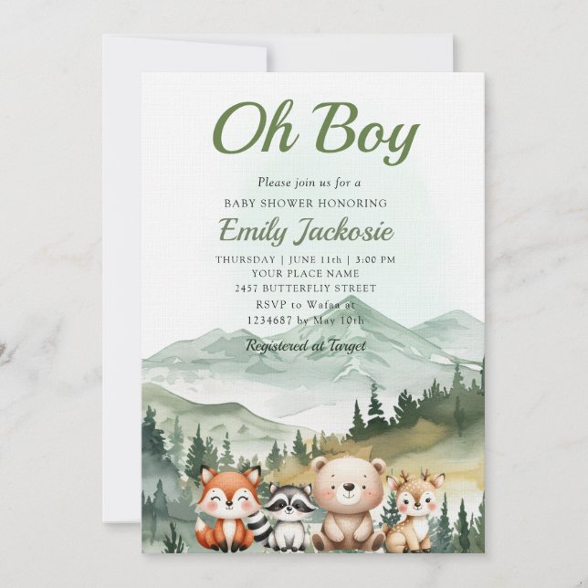 Woodland Boy Baby Forest Animal baby shower  Invitation (Front)