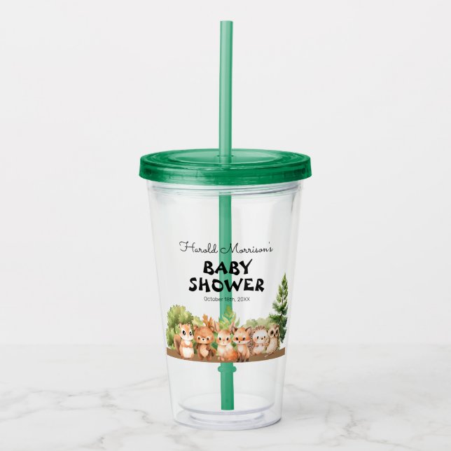 Woodland Boy Baby Shower Acrylic Tumbler (Front)