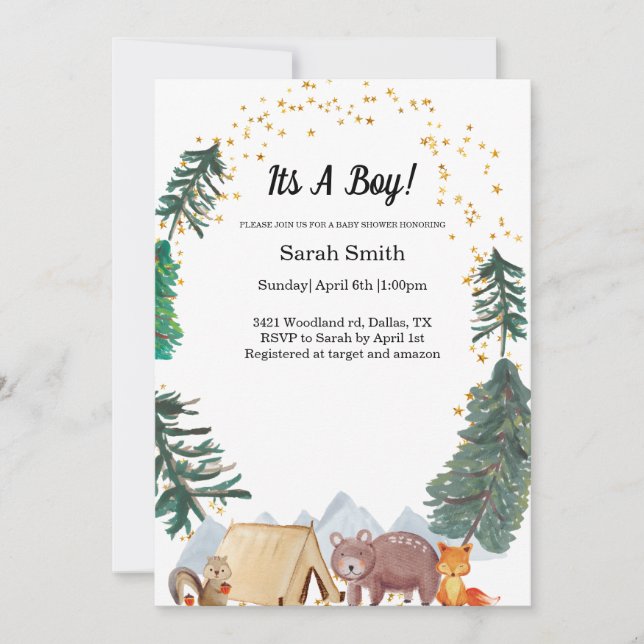 Woodland Boy Baby Shower Invitation (Front)