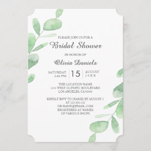 Woodland Bridal Shower. Green eucalyptus leaves Invitation