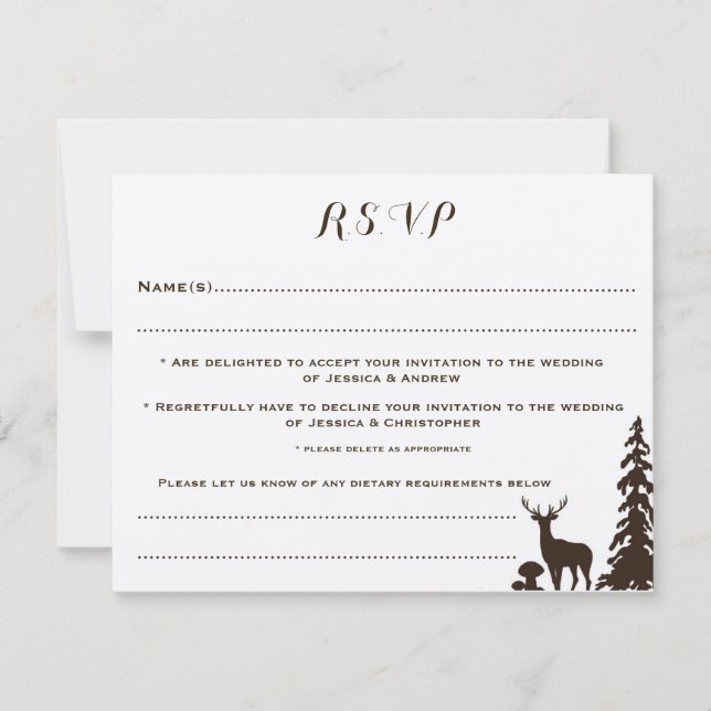 Woodland Brown Kraft Customized Wedding RSVP Card (Front)