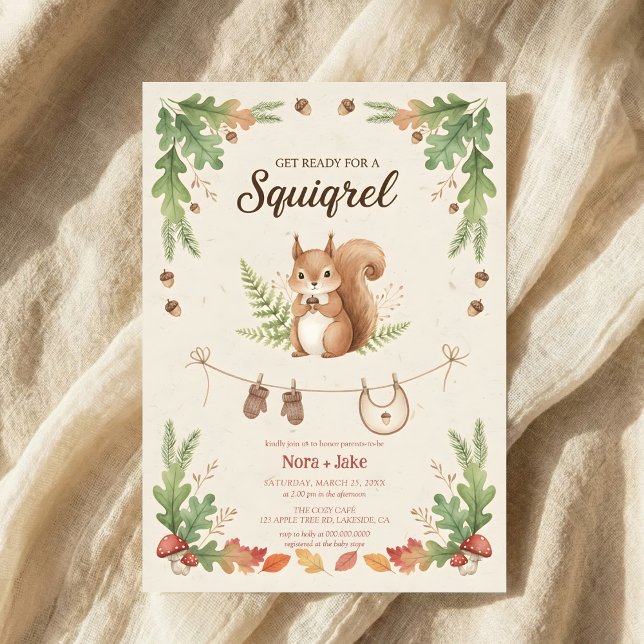 Woodland budget Squirrel Greenery baby shower Invitation (Creator Uploaded)