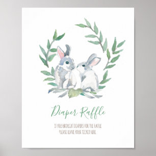 Woodland Bunnies Diaper Raffle Baby Shower Sign
