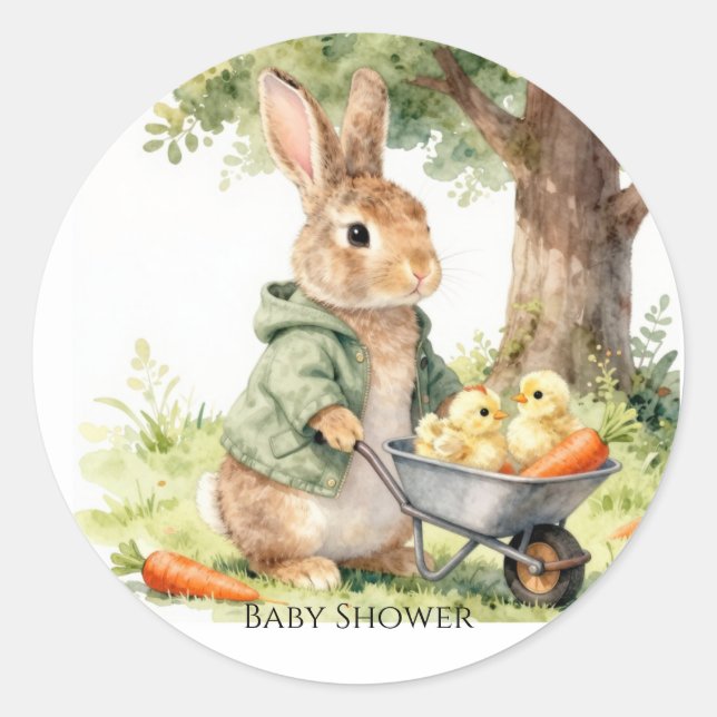 Woodland Bunny Baby Shower Classic Round Sticker (Front)