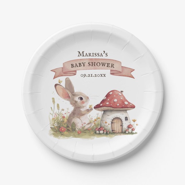 Woodland Bunny Baby Shower Paper Plate (Front)