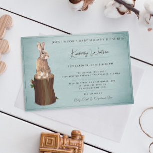 Woodland Bunny Baby Shower   Teal Invitation