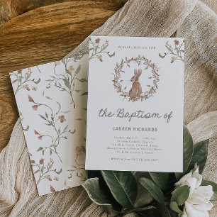 Woodland Bunny Baptism   Forest Foliage Invitation