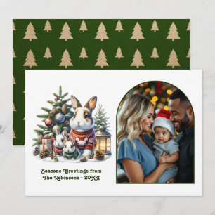 Woodland Bunny Family Cosy Forest Christmas Photo Holiday Card