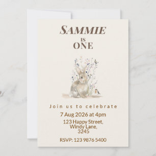 Woodland Bunny First Birthday Invitation