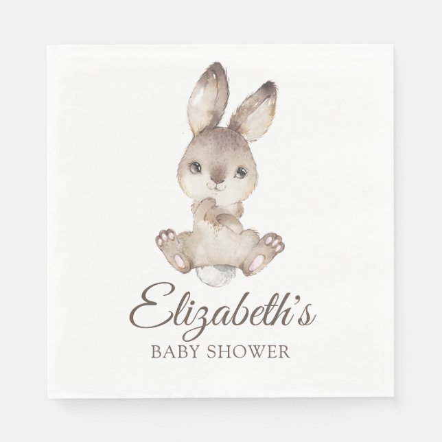 Woodland Bunny Rabbit Baby Shower for Boy or Girl Napkin (Front)