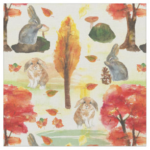 Woodland Bunny Rabbit Watercolor Fabric