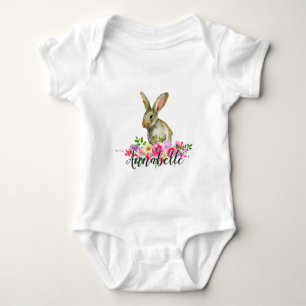 Woodland Bunny Rabbit Watercolor Floral Baby Monog Bodysuit